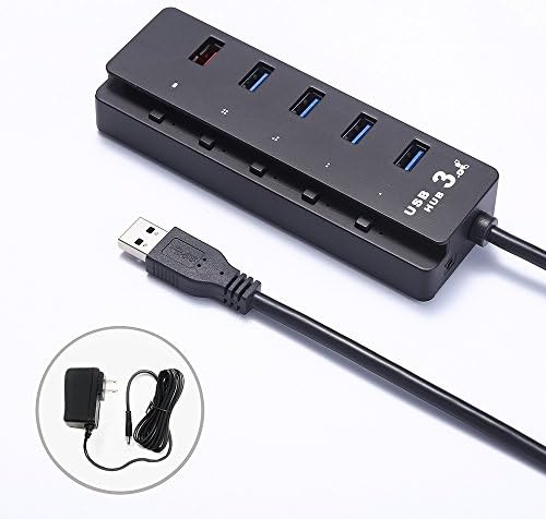 Westful Powered USB Hub with 4 USB3.0 Data Transfer Ports and 1 Quick Charge Port, Best 3.0 Hub with Individual Switches and LED Indicators, Universal USB3.0 Hub for Imac, Macbook Air,Laptop[Upgraded]