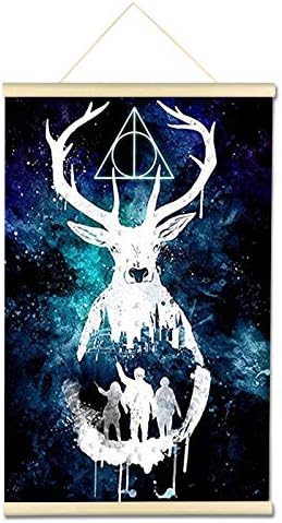 Solid Wood Scroll DIY 5D Diamond Embroidery Counted Painting by Number Kits Cross Stitch, Decorate Hanging Art Gift for Home Wall Living Decor 15.7X23.6Inch（Deer）
