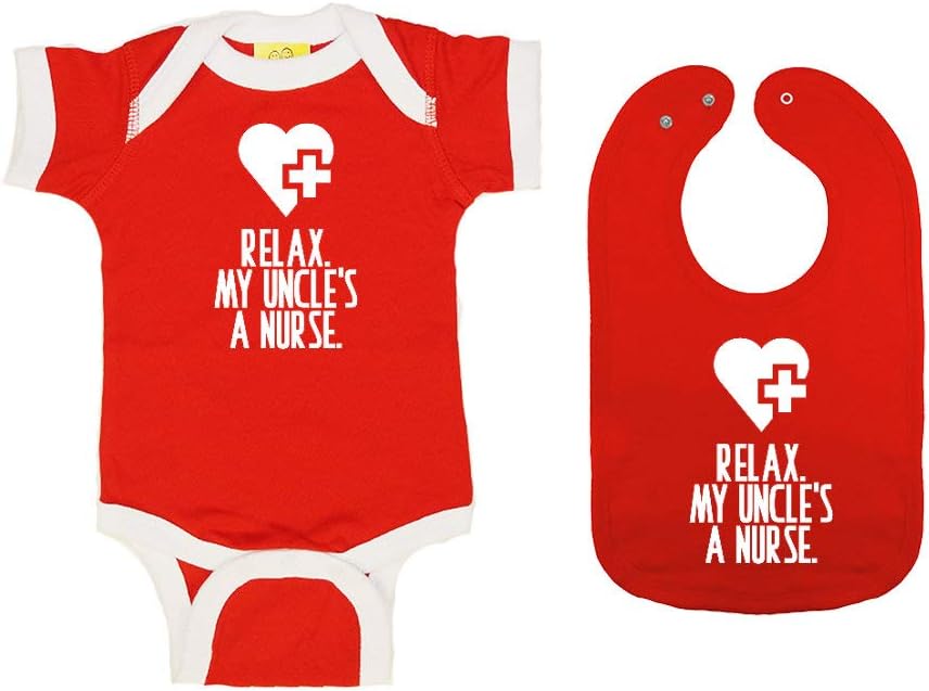 Mashed Clothing - Relax. My Uncle's A Nurse. - Baby Ringer Bodysuit & Premium Bib Gift Set