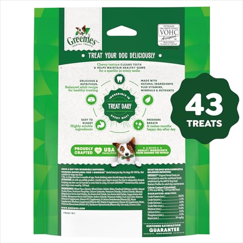 GREENIES Dog Treats Original Teenie Natural Dental Care, (43 Treats) 12oz. Pack | Cleans to gumline, dogs 2-7 kg, vet-recommended, Vitamin E immune support, calcium for bones, natural ingredients, adult dogs