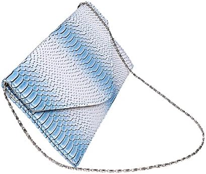 Women Snakeskin Pattern Clutch Evening Bags PU Leather Crossbody Handbag Messenger Shoulder Button-Down Tote Bags(11.61x6.1in,Sky Blue)