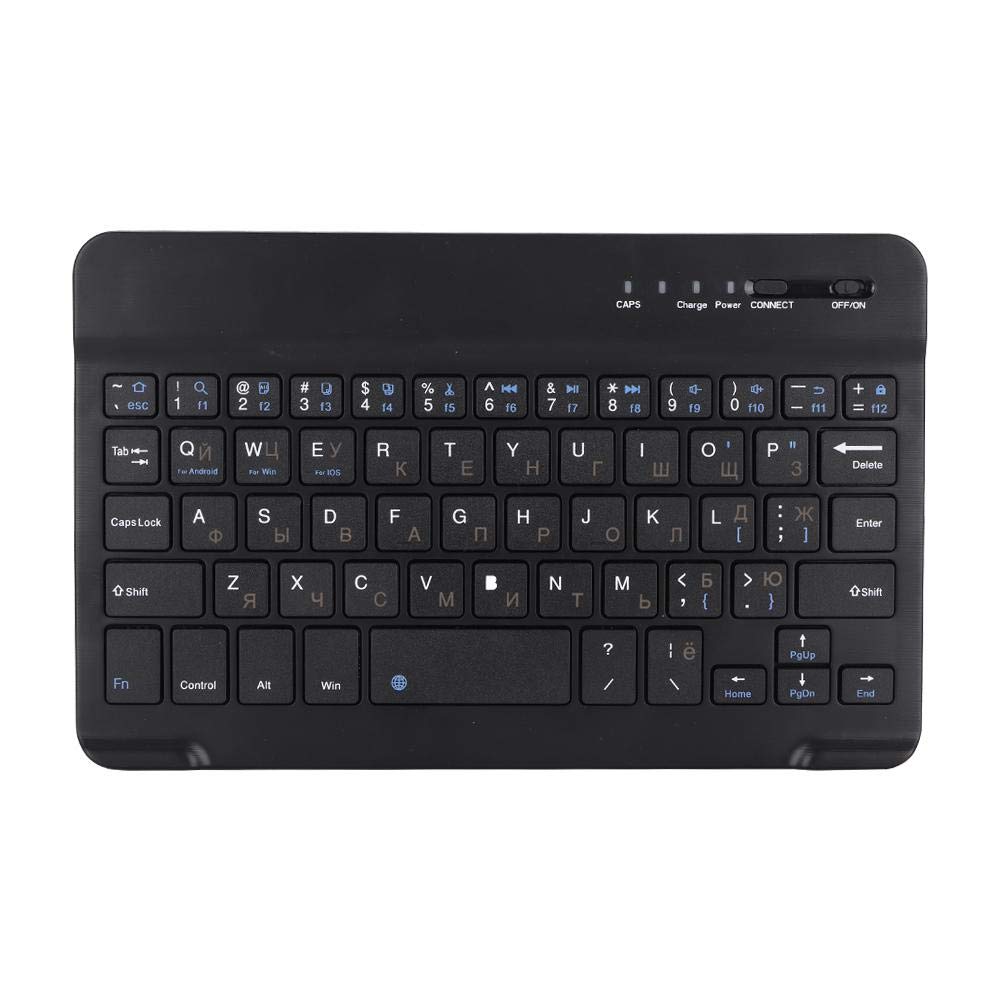 fasient Ultra Slim Compact Bluetooth Keyboard Rechargeable Mini Portable Wireless Keyboard for Tablet PC Smartphone Support for Android/IOS/Windows(Russian and English 7 Inch Black)