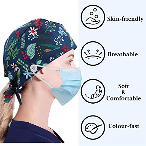 AMAWEI Working Caps with Button Adjustable for Women Men Sweatband Bouffant Hats One Size (Multi-Color 01)