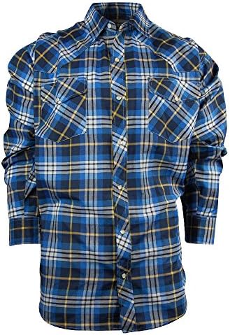 Casual Country Men's Long Sleeve Classic Plaid Shirt with Easy Open Snap Front (4X-Large, Blue)