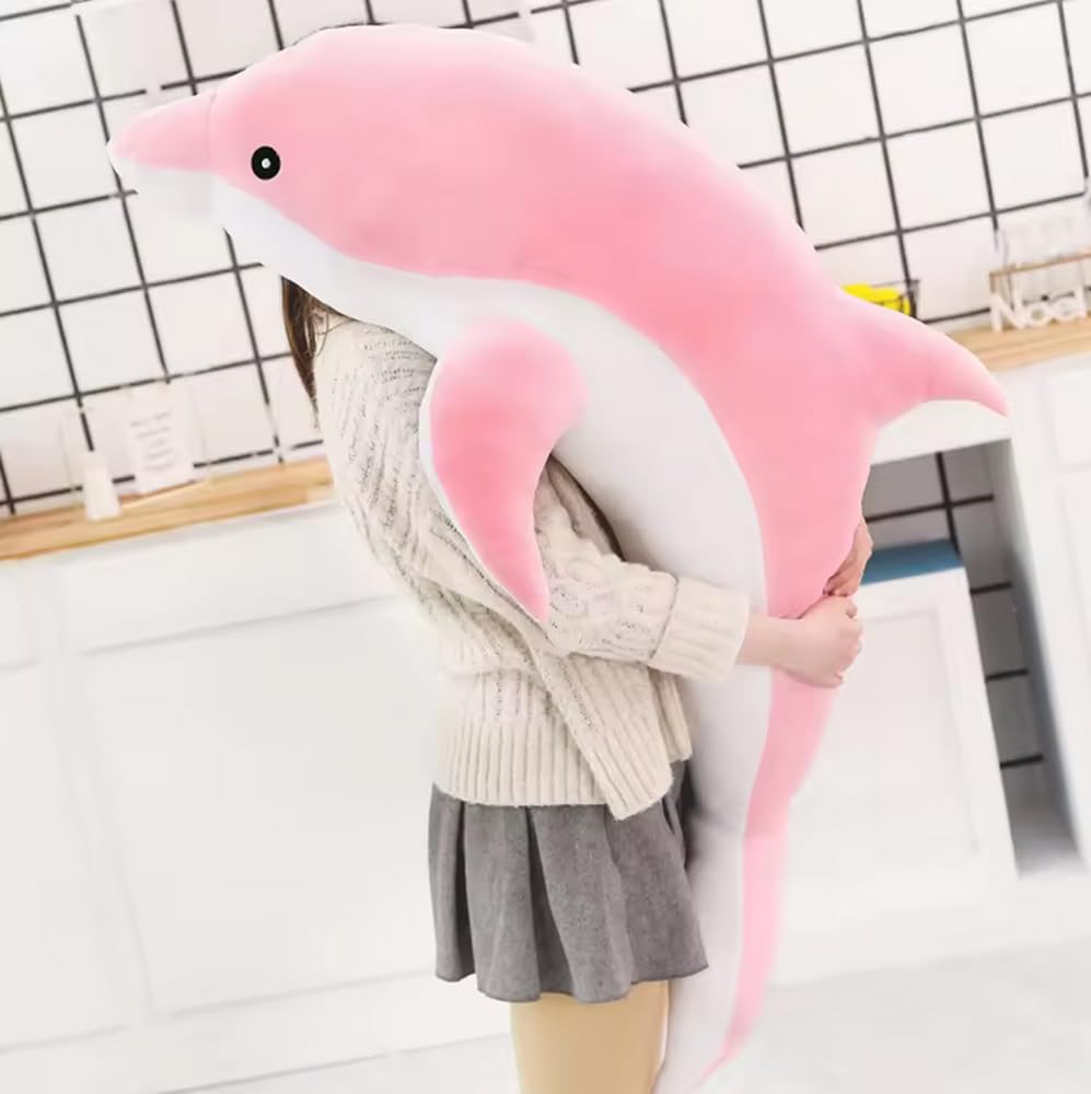 Tikwisdom Dolphin Stuffed Animal Plush Pillow, Super Soft Doll, Marine Animal Plush Toys Kids Sleeping Pad Gift. (Pink (120cm long))