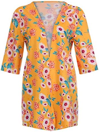 Kimono Cardigan for Women, Flowy Chiffon Blouse Half Sleeve Floral Print Casual Cardigan Cape Tops