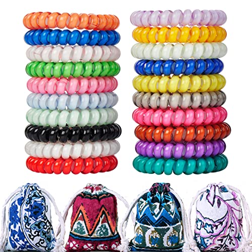 LuzGod 20 Color 20 PCS Spiral Coil Bracelet Hair Ties Bulk Waterproof