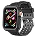 Moretek Band Compatible with iWatch Series 4 44mm, Breathable Bands with Protective Dirt-Resistant Silicone Cases for Apple Watch Accessories (BlackGrey, 44mm)