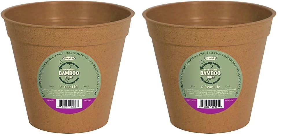Haxnicks Indoor & Outdoor Sustainable Bamboo Fibre Plant Pot | 8 Inch Diameter | Terracotta | Pot190201 (Pack of 2)