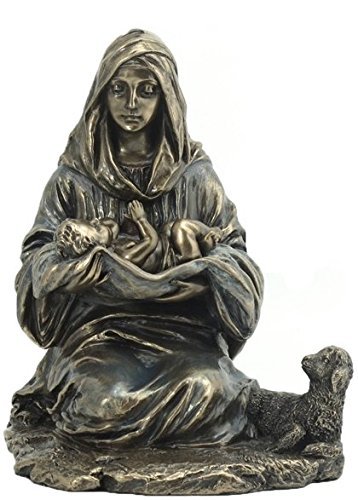 Blessed Virgin Mary Holding Baby Jesus with Lamb Statue Sculpture (Bronze)