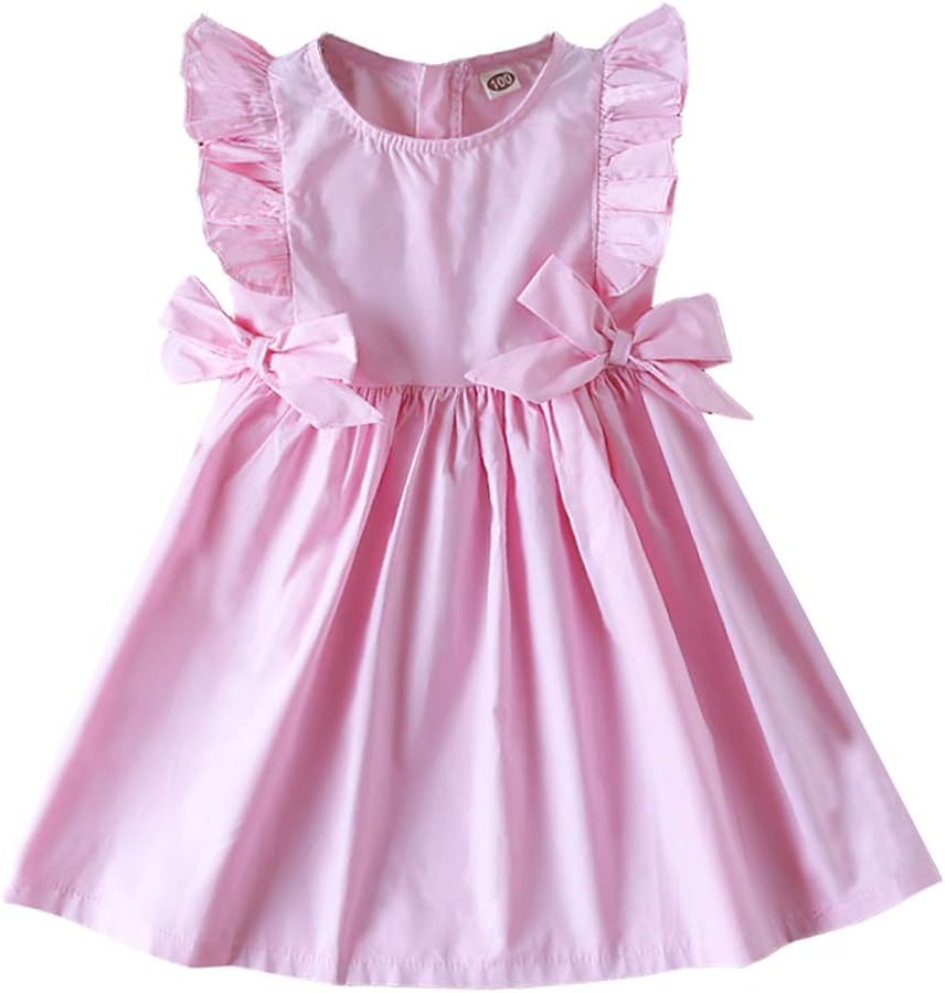 ABALACOCO Girls Kids Cotton Dress Todder Sleeveless Sundress Casual Printed Flower Bowtie Tutu Party Dress 2-10T