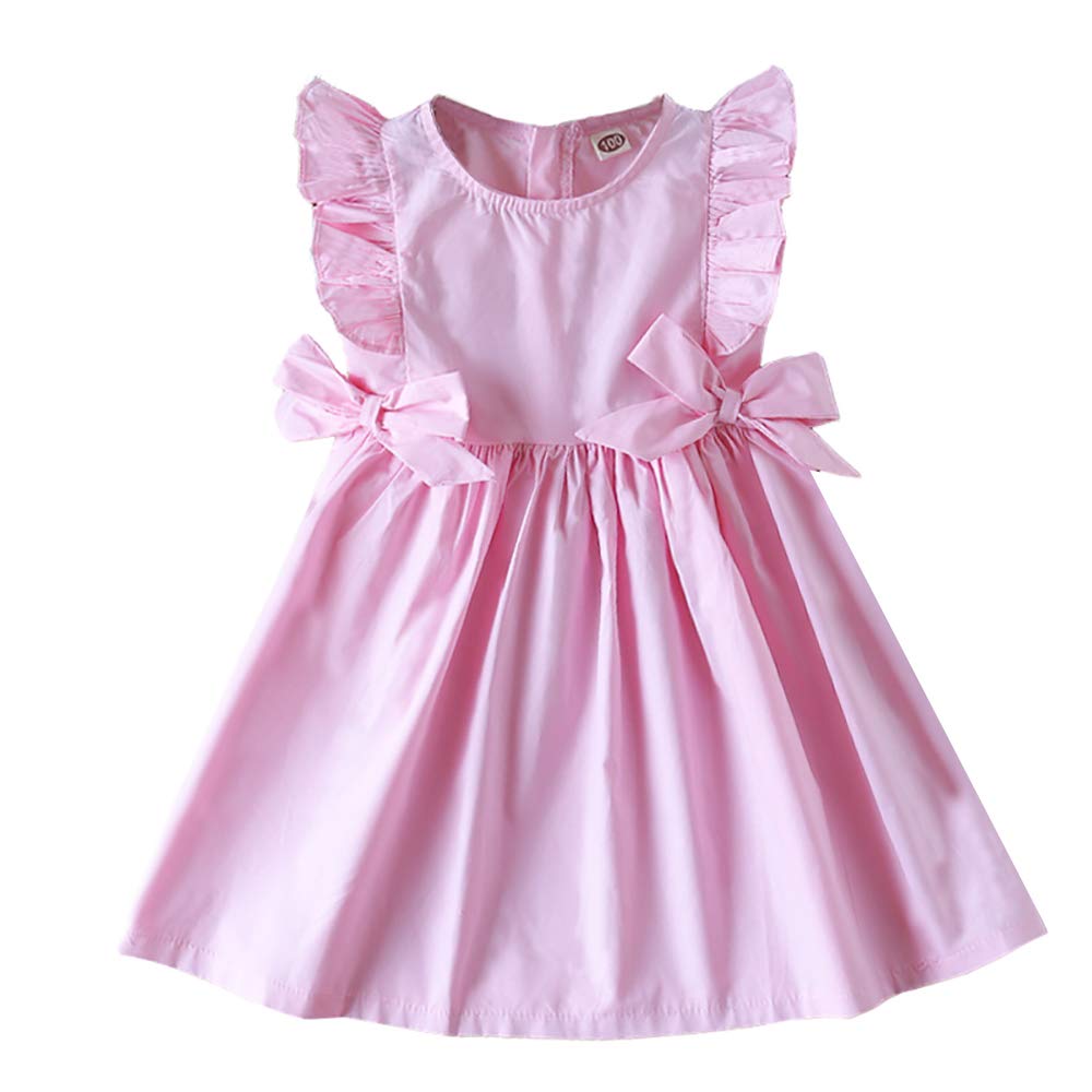 ABALACOCO Girls Kids Cotton Dress Todder Sleeveless Sundress Casual Printed Flower Bowtie Tutu Party Dress 2-10T