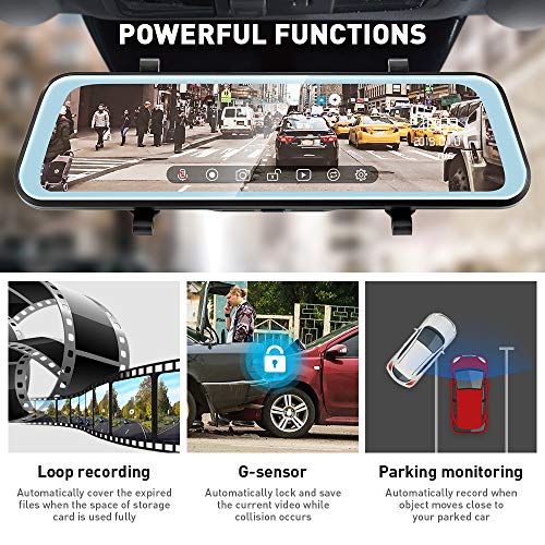 AUTOLOVER Mirror Dash Camera 9.66 inch Backup Camera 1080P Dash Cam Front and Rear Full Touch Screen Rear View Mirror Camera with Loop Recording, Parking Monitor, Night Vision, Waterproof Rear Camera