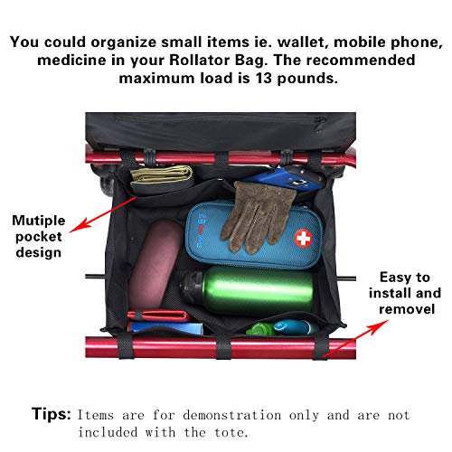 Under Seat Rollator Bag, 1680D Fabric Durable & Reliable Rollator Tote for Four Wheel Rollator or Walker - 12.5" Long x 8.5" Wide x 5.5" High