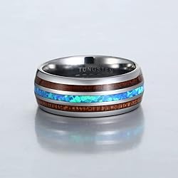 TUNGSTORY Promise Rings for Him Blue Opal and
