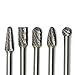 YUFUTOL Carbide Burrs Set 5pcs 1/4''Shank Double Cut Solid Power Tools Tungsten Carbide Rotary Files Die Grinder Bits for Steel Metal Wood Carving Engraving Polishing Drilling Grinding Milling Cutting