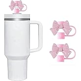 2Pcs Light Pink Silicone Straw Topper for Stanley 30&40 Oz, Cute Bow Straw Straw Cover Cap, Splash Proof Topper, Reusable, Drinking Straw Tip Covers for Stanley, 10mm （JLY245）