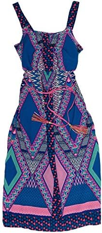 Paper Doll Sleeveless Maxi Dress for Girls - Braided Belt (14, Royal/Pink)