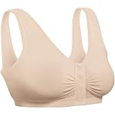 Snap Front Seamless Bra with Ultra-Wide Straps for Comfort and Support, Plush Fabric - Nude, 2XL