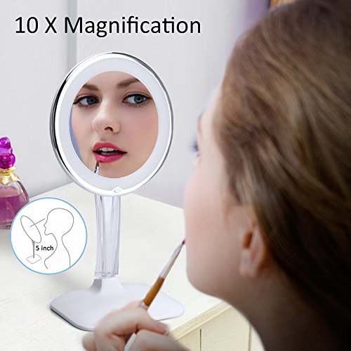 KEDSUM 10X Magnifying Lighted Makeup Mirror,Desktop Vanity Mirror with Adjustable Height 12.8-15.7",Cosmetic Magnification Mirror with Lights,Wireless Tabletop Mirror,Lighted Mirror ,Rotates 360° - Thumbnail 4