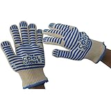 ekSel COOL Cooking Baking BBQ Oven Grill Gloves Pan Holders Heat Resistant Kevlar White with Blue Silicone Flexible 2 Pack (1 Pair)
