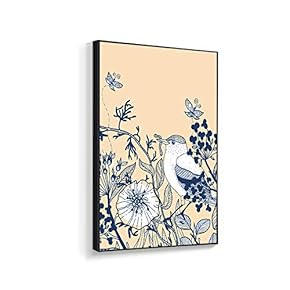 Framed Canvas Wall Art for Living Room, Bedroom Chinese Ink Birds and Flowers Canvas Prints for Home Decoration Ready to Hanging - 16x24 inches