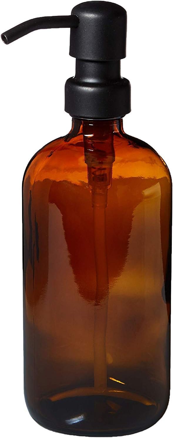 Brown soap Dispenser/Glass Bottle with Matte Black Industrial Quality Metal Pump eBay