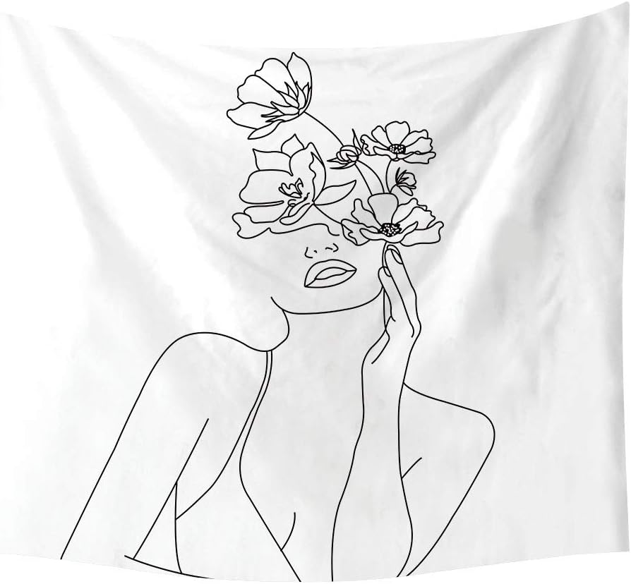 SOFTBATFY Art Women with Flower Wall Art Hanging Tapestry, Aesthetic Pretty Living Room Office Tapestry, Bedroom Dorm Headboard Tapestry Home Decor(Medium-51 * 58inches,Beauty)