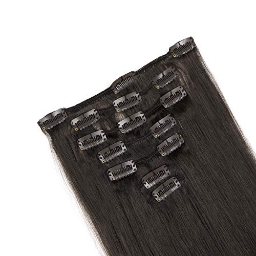 20" Remy Clip in on Hair Extensions Remy Human Hair Standard Weft 20 Inch 70g 7 Pcs 15 Clips Soft Silky Straight Hair for Women(Dark brown)
