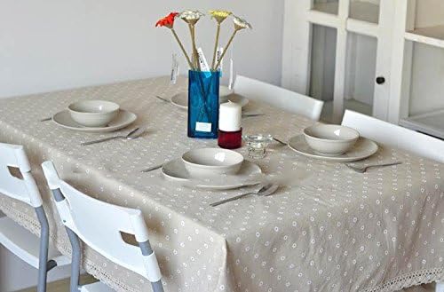 HOOYE Rural pastoral Style Rectangle Tablecloth Linen Lace Table Cloth for Dinner Parties Table Cover (55X87 inch, Small flowers)