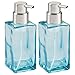mDesign Glass Refillable Foaming Hand Soap Dispenser Modern Square Pump Bottle for Bathroom Vanities or Kitchen Sink, Countertops - 2 Pack - Blue/Brushed