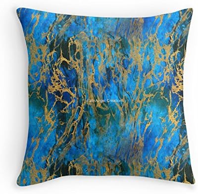 FallnAngel Creations Blue Gold Swirls Throw Pillow
