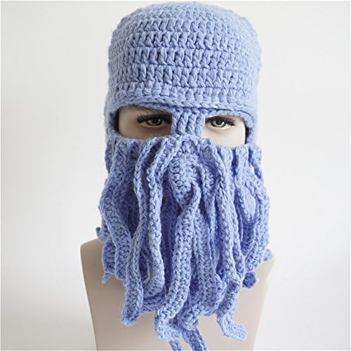 Seeshine Halloween Funny Octopus Hat Beard Hat Beanie Hat Knit Hat Winter Warm Octopus Hat Windproof Funny for Men & Women (Blue)