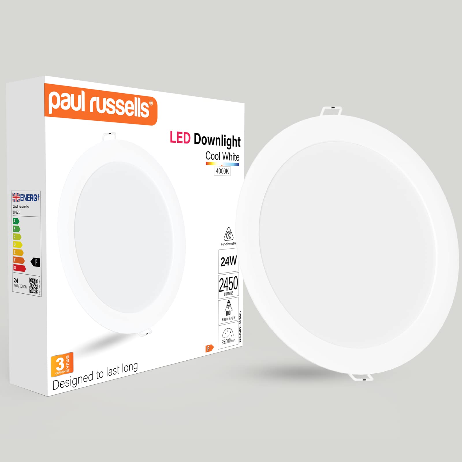 paul russells 24W LED Ceiling Lights, 2450Lm 4000K Natural/Cool White Round Spot Lights, Slim Recessed Downlights for Ceiling, Non-Dimmable Panel Spotlights for Bathroom, Kitchen, Bedroom