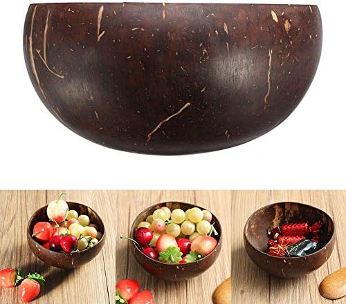 Coconut Shell Bowl Large Salad Cereal Bowls Natural Handmade Fruits Snacks Yogurt Dessert Container Eco Friendly Smoothie Serving (Brown)