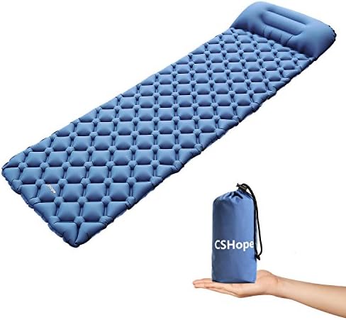 CSHope Sleeping Pad Ultralight Waterproof Self Inflating Sleeping Bag with Attached Pillow for Camping Hiking and Trekking