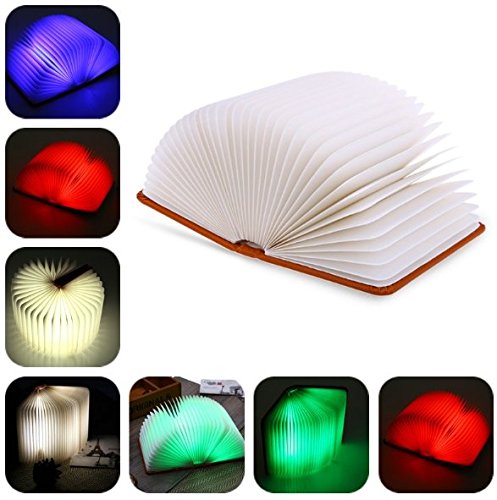 4 Colors Magic Folding LED Table Lamp Book Shaped Light Warm Nightlight, Equantu USB Rechargeable Nightlight Booklight , Awesome Gift Decorative for Mother Book Lover Family Friends (Brown)