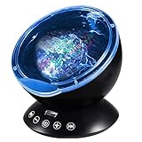 Ocean Wave Projector, Night Light Projector, LBell Sleep Sound Machine with Remote, Music Player, Timer, Room Decor for Infant Baby Kids, Nursery Living Room and Bedroom (12LED Black New)