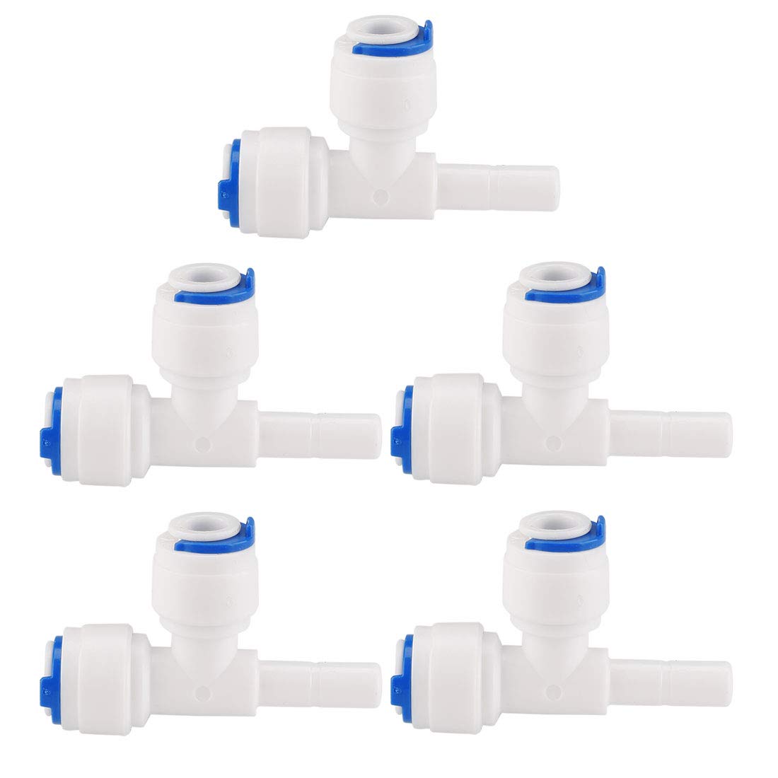 Photo 1 of uxcell 1/4 Inch OD Tee-type Quick Connect Water Purifier Tube Fitting Push in to Connectors Water Hose Joint for RO Reverse Osmosis System 5pcs