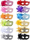 TOODOO 12 Pieces Half Mardi Gras Masquerade Mask Venetian Masks Set for Carnival Prom Ball Fancy Dress Party Supplies (Style 6)