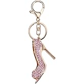 Keyring Chain Holder, Alloy Rhinestone Handbag Keychain Decoration Key Ring Organizer Clip for Girls Women Couple Gift (High Heel Shape )