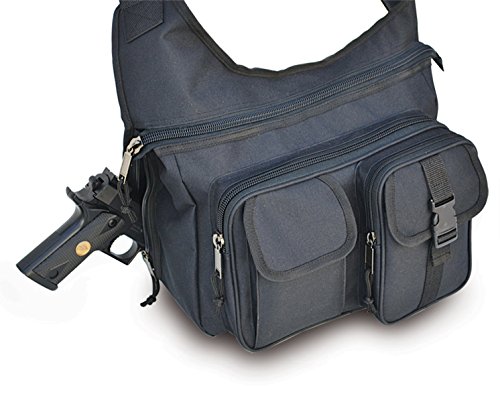 Ultimate Arms Gear Stealth Black Tactical Shoulder Slip Multi-Functional Heavy Duty Sling Equipment Field Messenger Bag with Adjustable Shoulder Length Straps with Concealed Pistol Gun Holster Compartment, Note Book, Computer Laptop, IPad I Pad & Map Accessories Pockets, Padded Front Pocket for Camera, I Phone IPhone Equipment Shooting Range Hunting Camping Law Enforcement Patrol Gear SB7