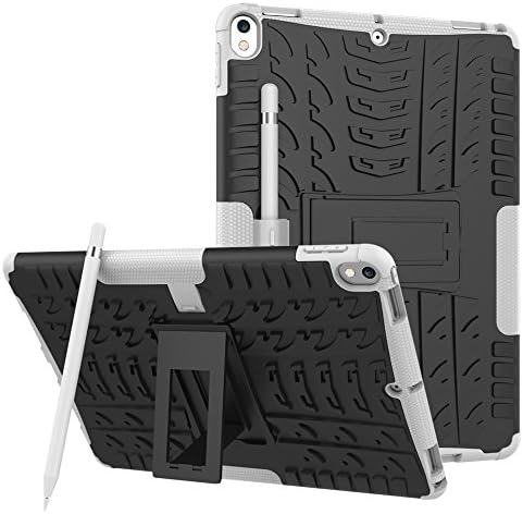 iPad 2017 iPad Pro 10.5 Case, TOODAY 2 In1 Ultra Premium Heavy Duty Hard Case Anti Slip Kids Friendly Shockproof Silicone Protective Cover for Apple iPad Pro 2017 10.5 inch (2017 Version) (White)