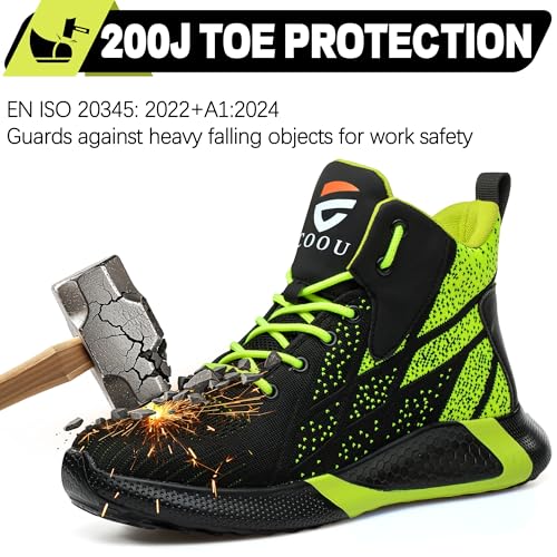 PAQOZKC Botas de Seguridad para Hombre Mujer Ligeras Botas de Trabajo con Punta de Acero Comodas Zapatos de Seguridad Caña Alta 35-48 EU