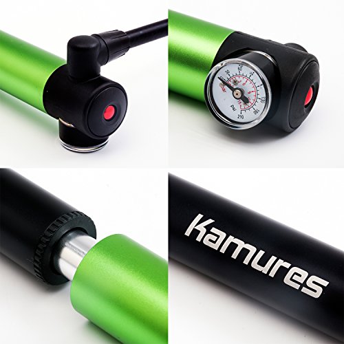 image for KAMURES Mini Bike Pump with Gauge, Release Button by, Universal Bicycl