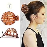 RC ROCHE ORNAMENT Womens Shell Dome Round Circle Stylish Plastic Strong Grip Hinge Side Slide Bun Maker Clips Girls Beauty Accessory Hair Clip, 6 Pack Count Medium Brown