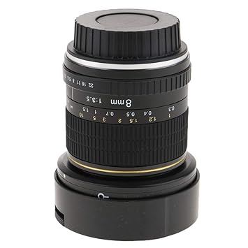 perfk 8 mm f/3,5 - 22 Objetivo Ojo de pez con Parasol para cámara ...