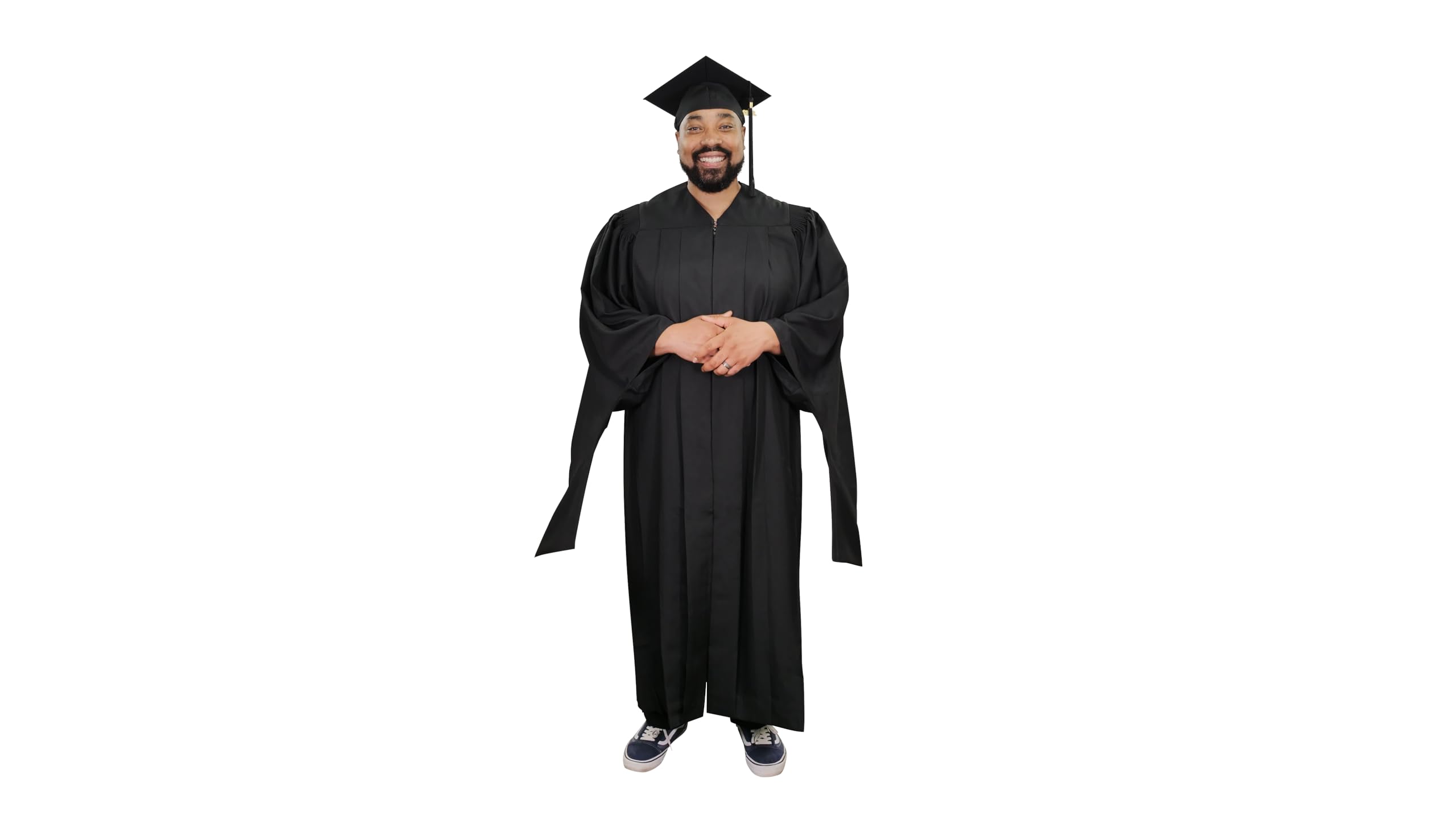 Photo 1 of Unisex Masters Cap and Gown with 2025 Year Charm, Masters Degree Black Graduation Regalia