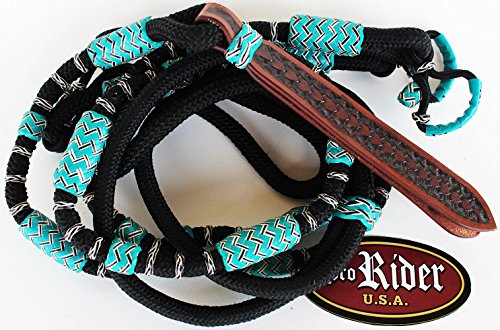 PRORIDER Horse Western Turquoise Braided Rawhide Nylon Romel ROMAL Rommel REINS 607216