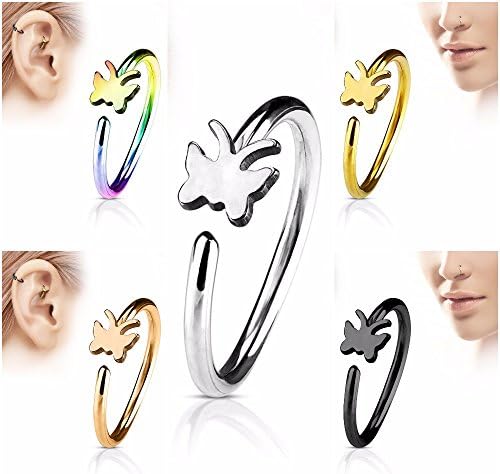 5 Butterfly Surgical Steel Hoop Ring for Nose &amp; Ear Cartilage